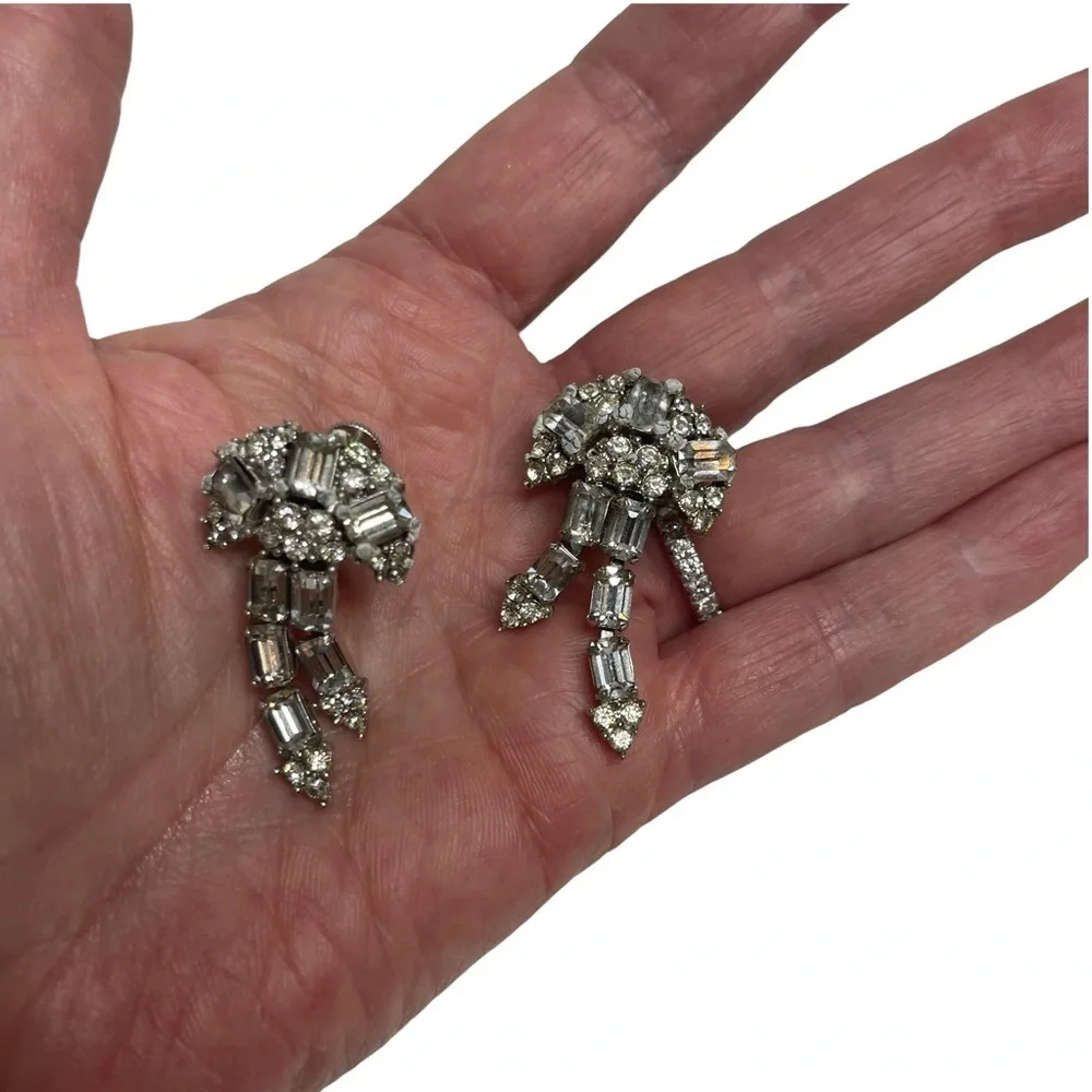 Vintage Mid Century Art Deco Cascading Rhinestone Earrings
